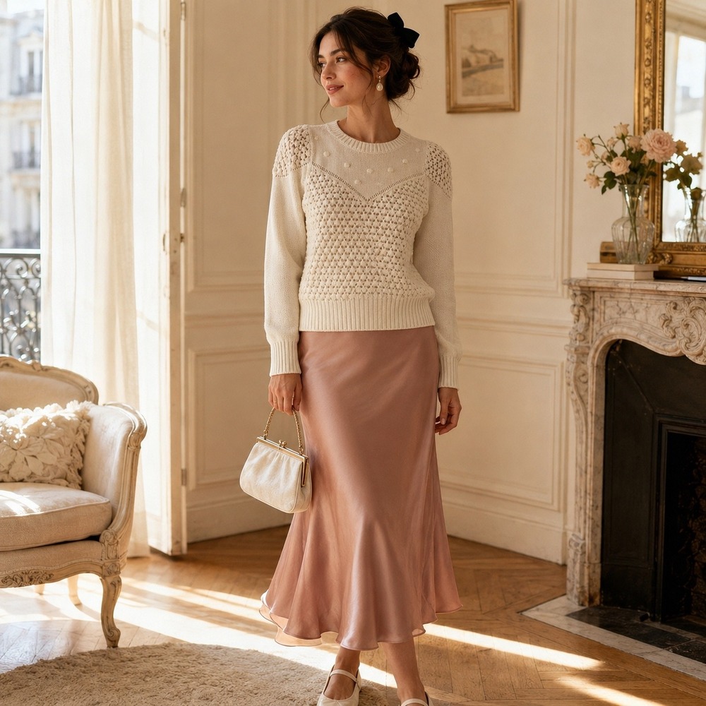 Lucky Brand Ivory Crochet Bobble Knit Sweater Puff Sleeve Cottagecore M
